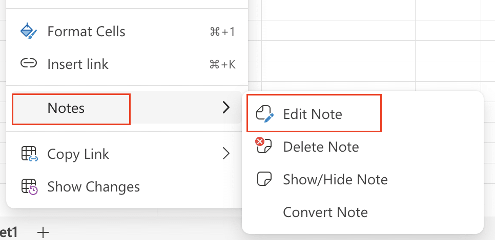 Selecting 'Notes', edit note from the menu.