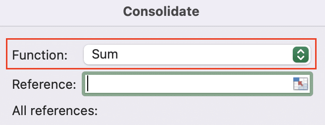 Selecting sum as the function