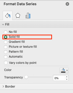 Selecting solid fill from the menu.