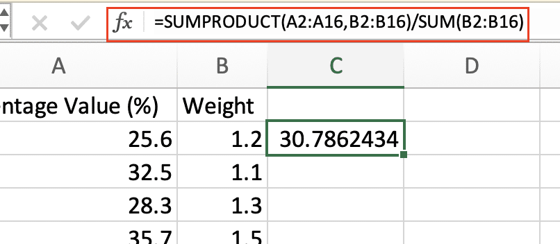 Seeing the results of the Sun product function in column C,