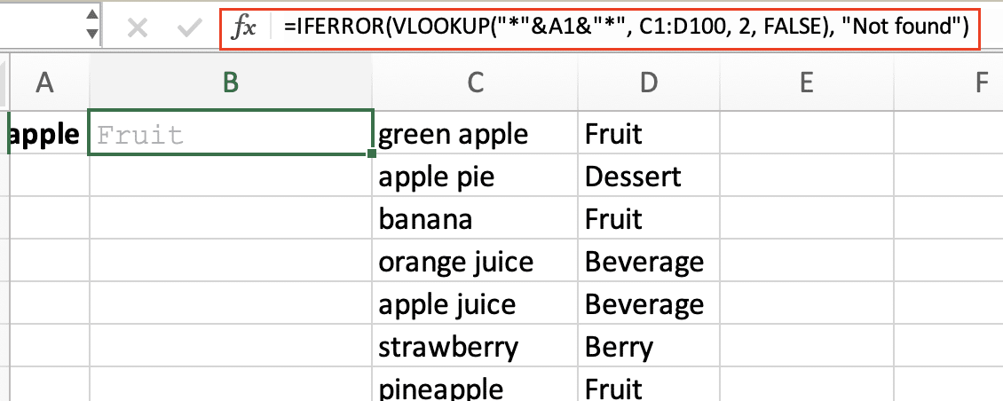 Fruits being returned from the if error function