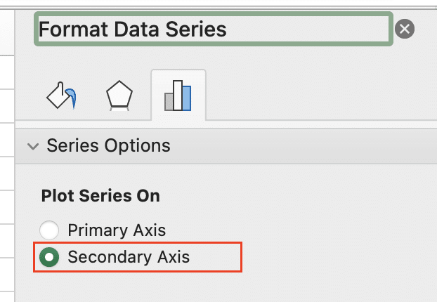 Clicking on 'Secondary Access' in the 'Format Data Series' menu.