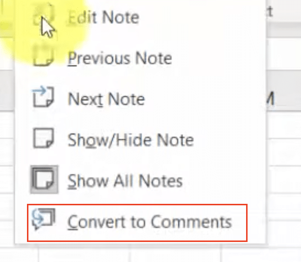 Select and Convert to Comments from the Excel menu?