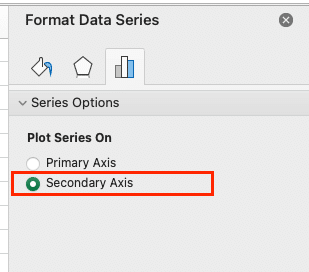 Selecting secondary access from the Format Data Series menu.