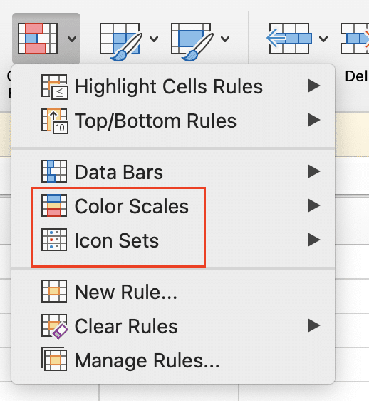 Selecting the color scales and the icon sets.