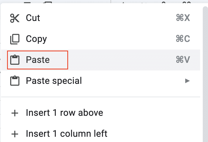 Right-click and select 'Paste' from the menu.