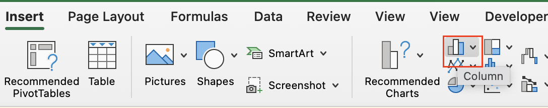 Selecting a column from the menu chart.