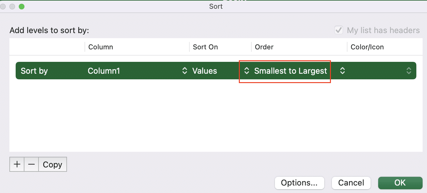 Selecting from smallest to largest order.