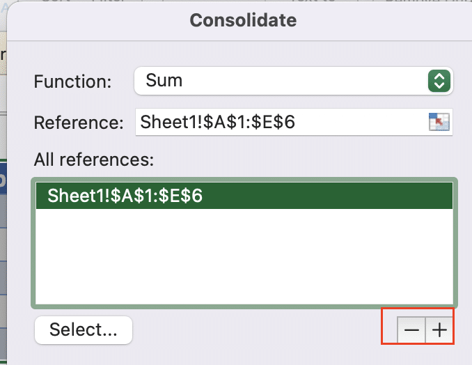 Selecting the reference range from the Consolidate menu.