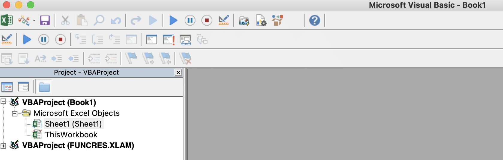 A screenshot showing the VBA panel open