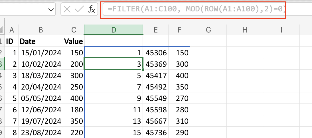 An example showing the results of when filters are combined with the is number function.