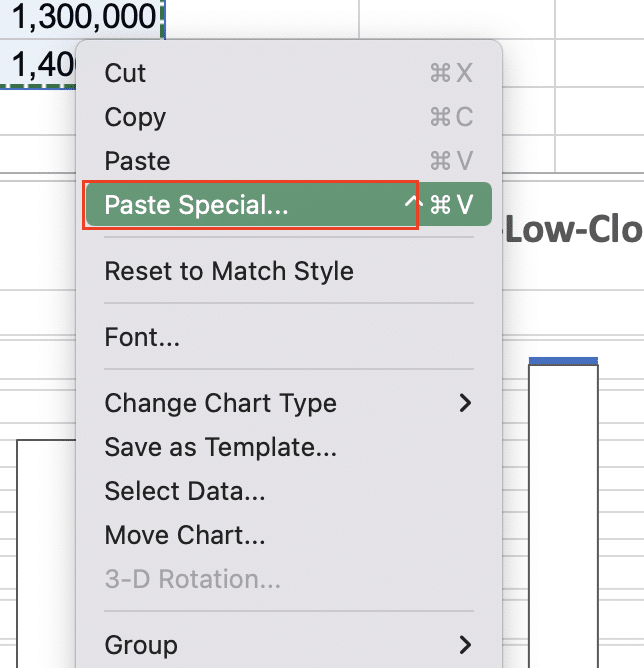 Selecting 'Paste Special' from the menu.