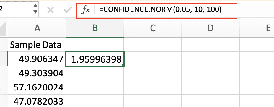 Finding the confidence interval at the 95% percentile.