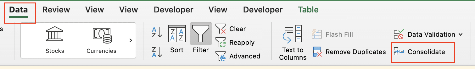 Select and consolidate from the menu.