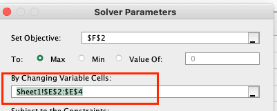 Changing the variable cell range.