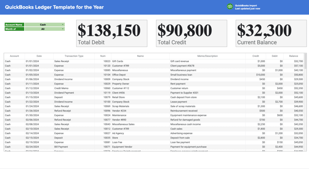 quickbooks ledger template in google sheets