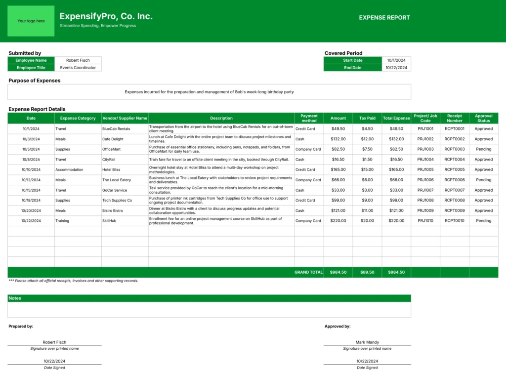 QuickBooks Expense Report