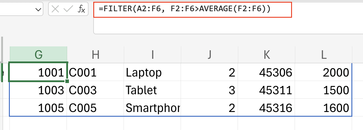  Filter function with average value comparison. 