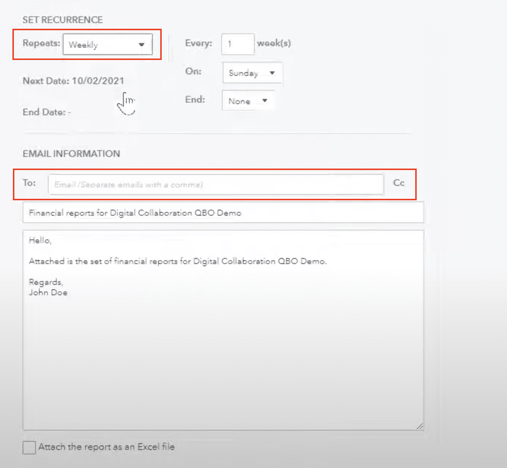 Export setting configuration screen