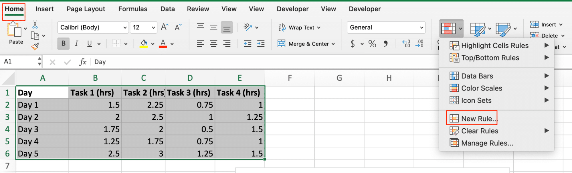 Conditional formatting setup for time values