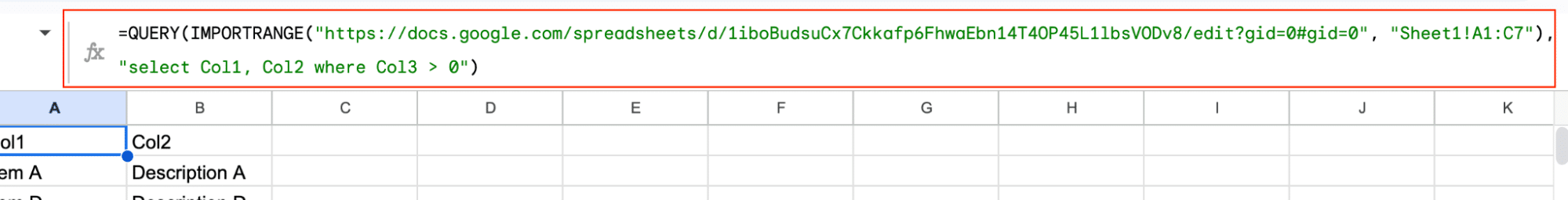 Complete cure with import range for example demonstrating proper syntax.