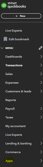 Navigation menu showing banking page and QuickBooks Online