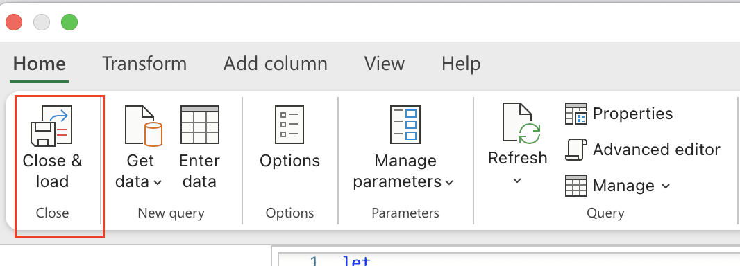 Close and Load button in Power Query Editor.