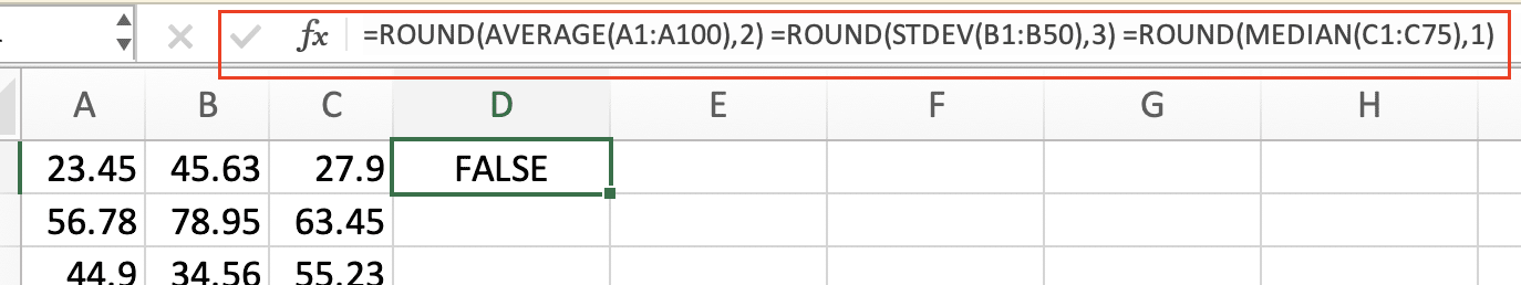 Statistical functions combined with ROUND and Excel formulas.