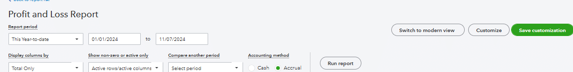 Selecting Profit and Loss report from QuickBooks Online reports menu