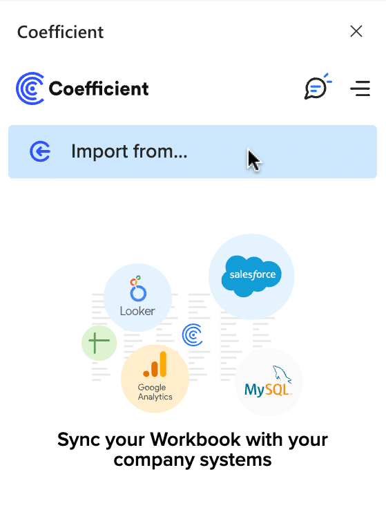 Coefficient import menu option in sidebar