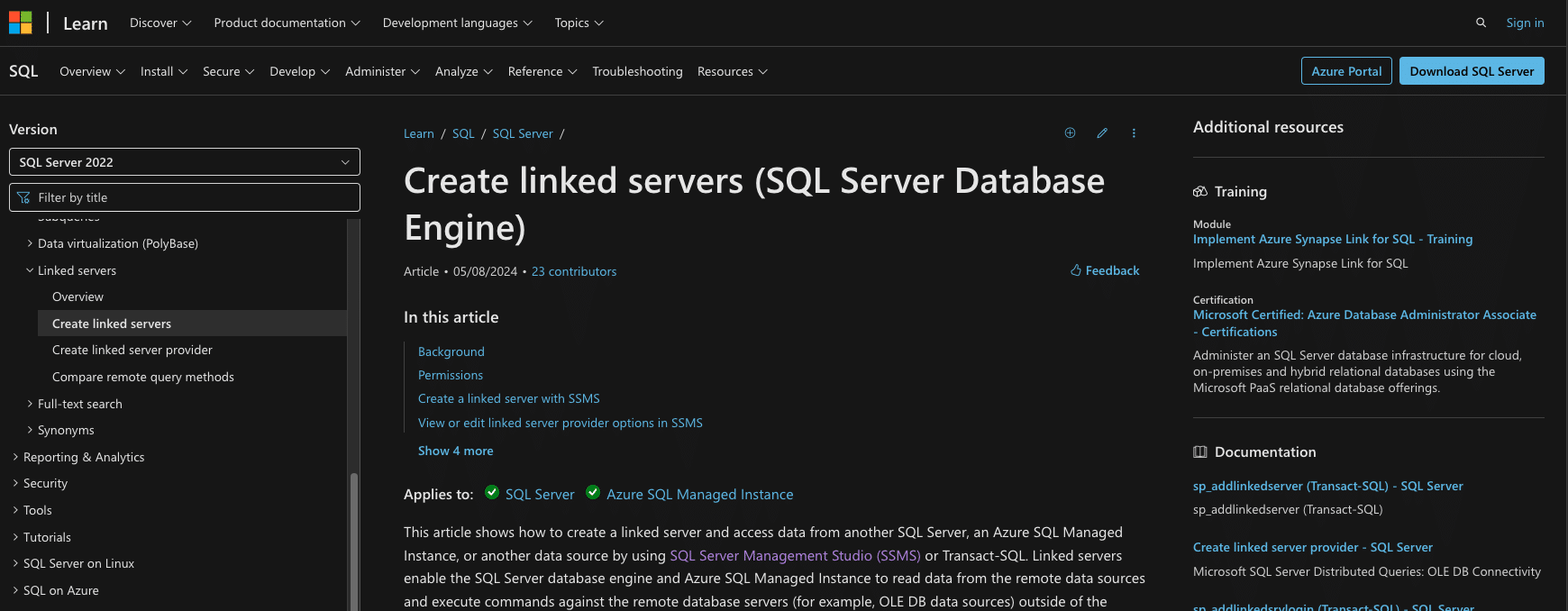 SQL Server Management Studio Links Server window?