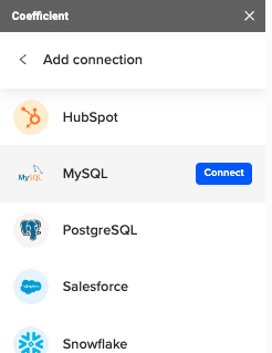 MySQL export option in Coefficient sidebar