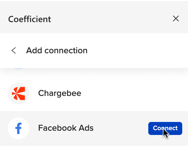  selecting Facebook ad from the list of available sources. 