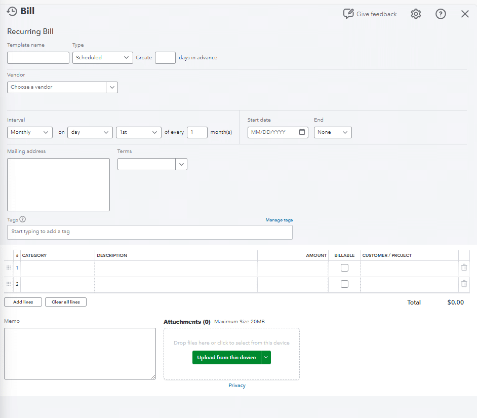 Build template, configuration, and coding screen