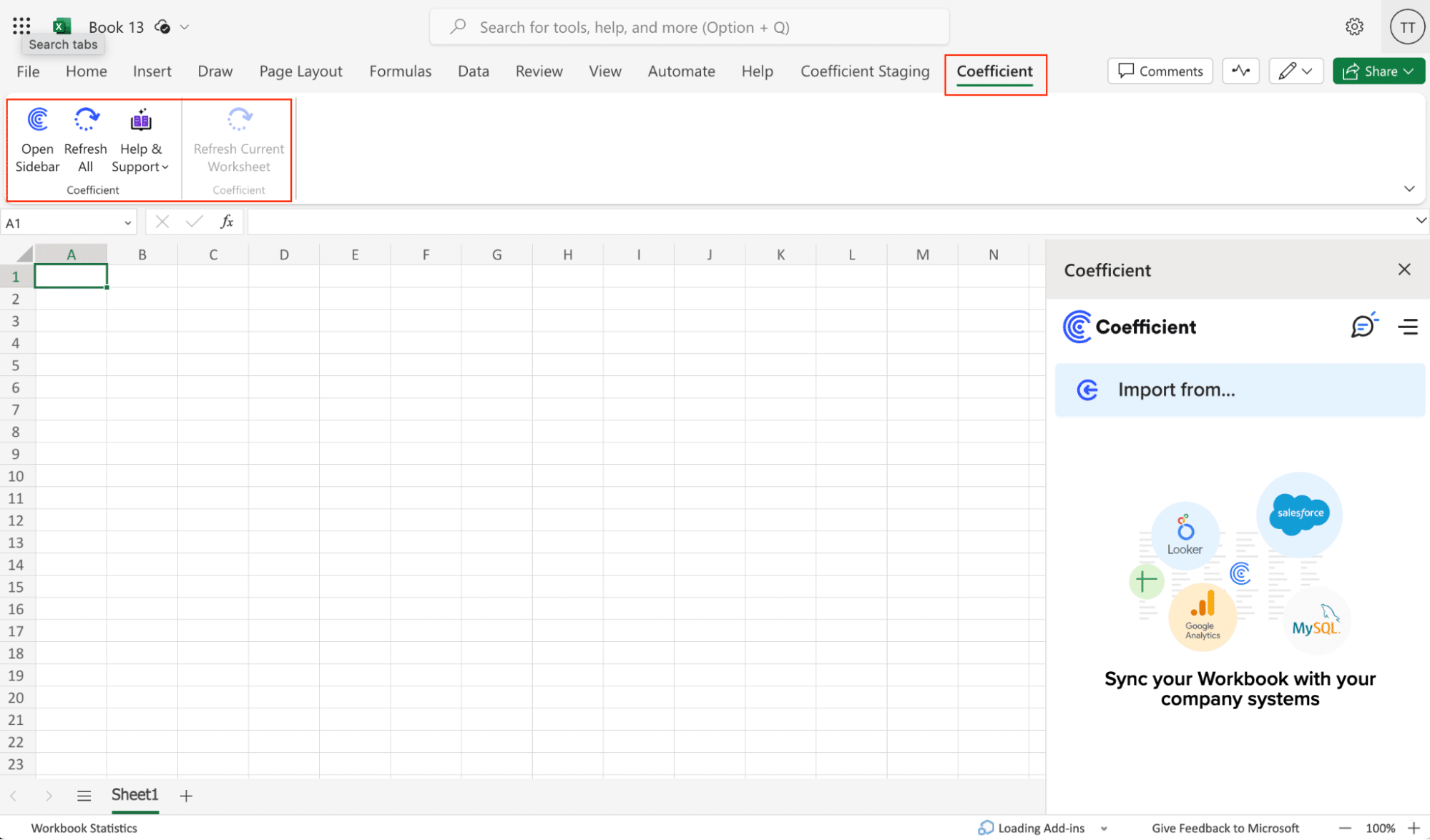 Coefficient opened on the right-hand side of Excel.