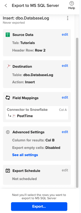 Field mapping confirmation view