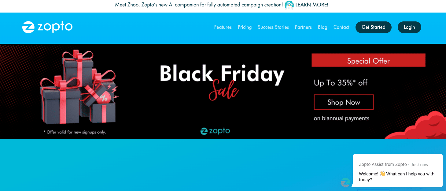 A screenshot of Zopto's homepage