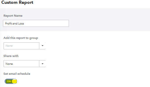 Report scheduling options of recipient setup.