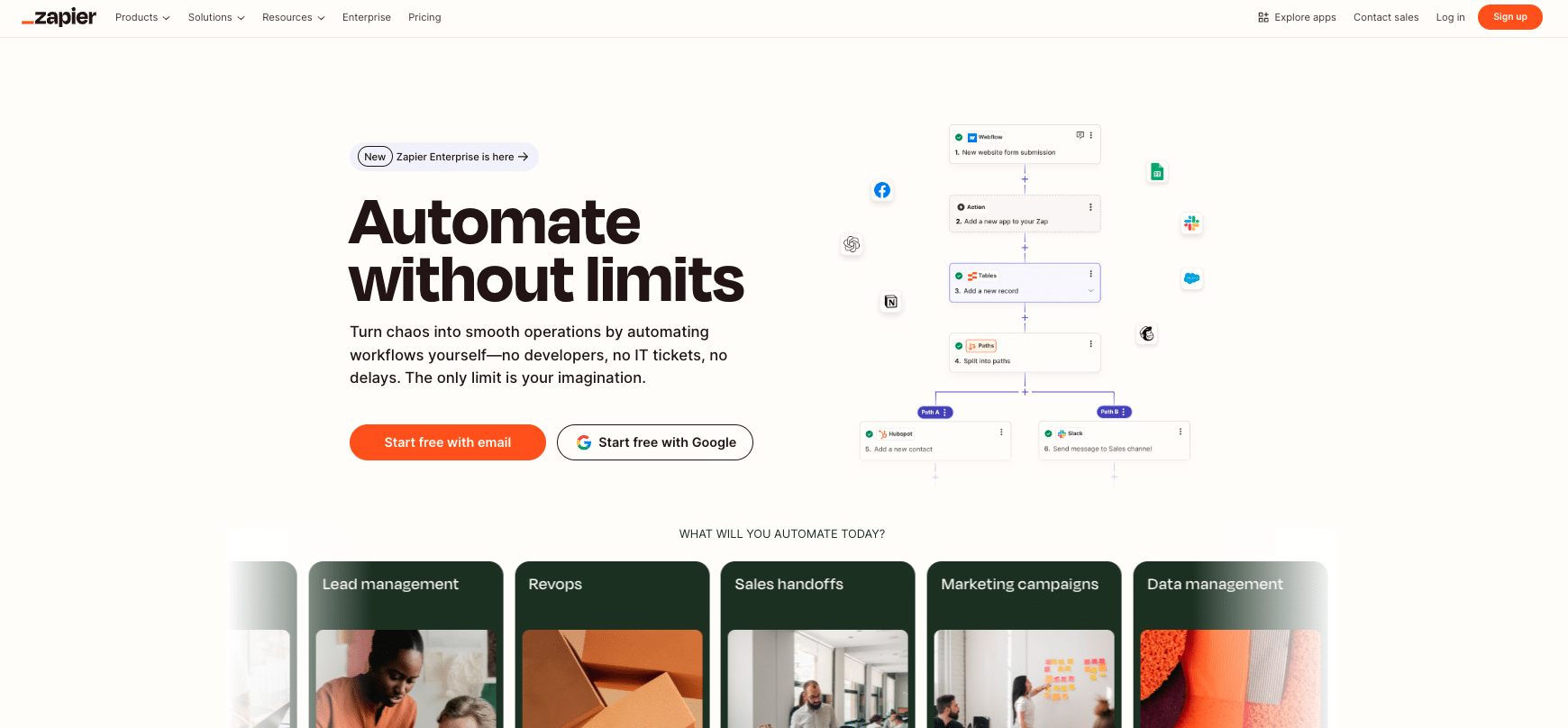 screenshot is Zapier's homepage.