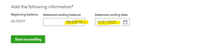 Start reconciling button with the date range selector 