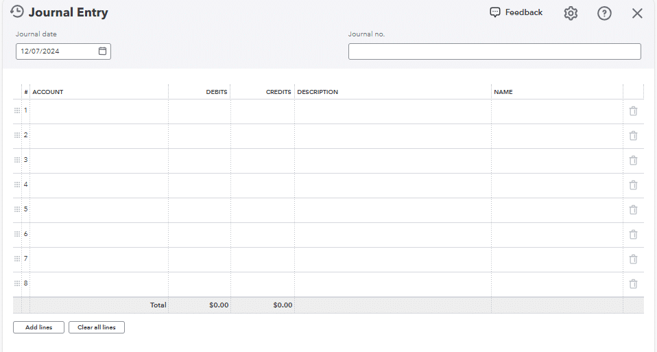 Journal Entry Forum: A field for account details 