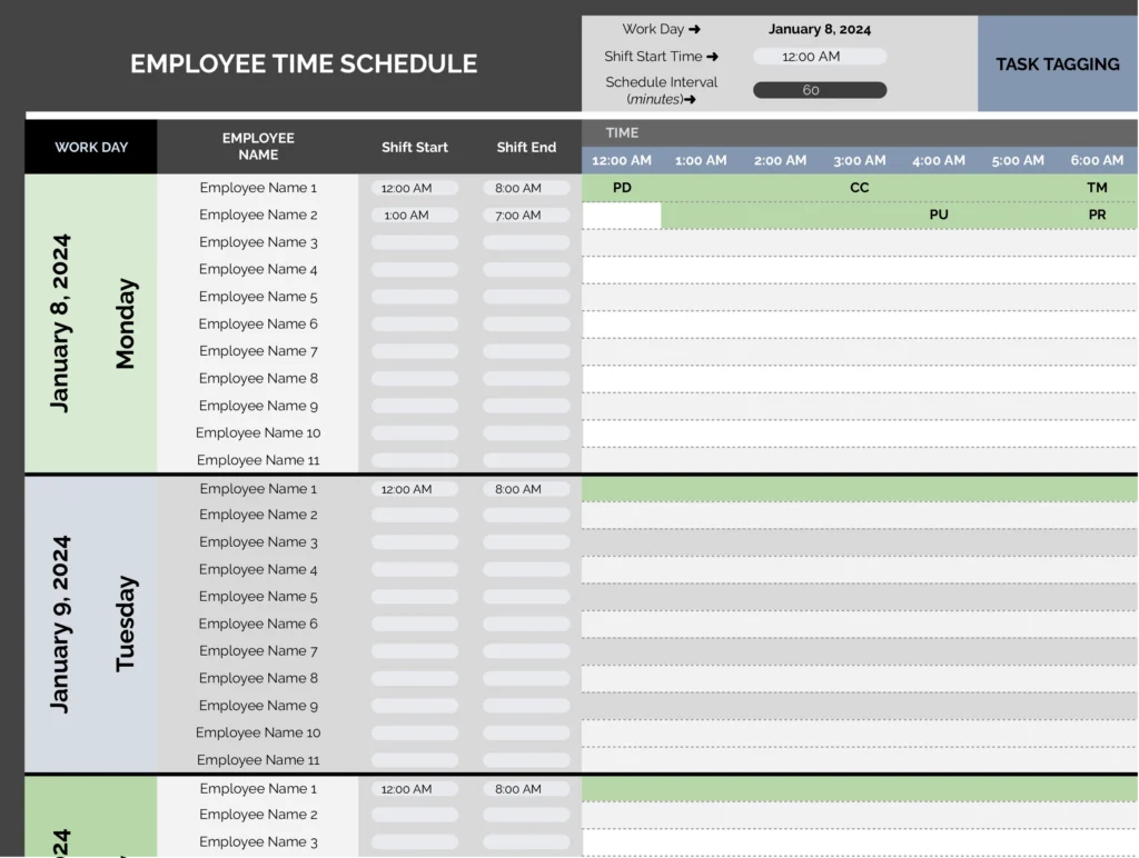 Employee Time Schedule Template