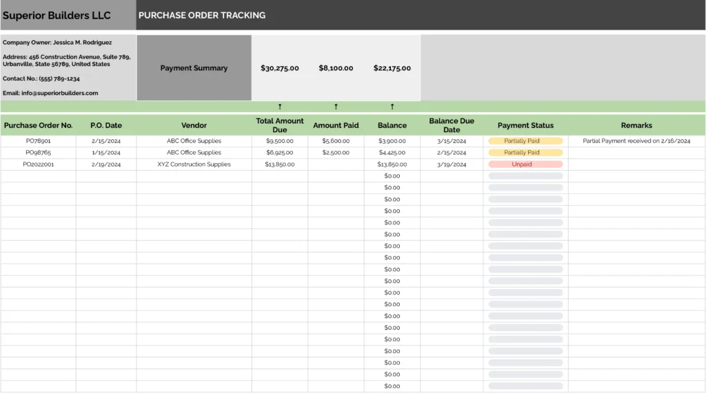 PO tracking Template