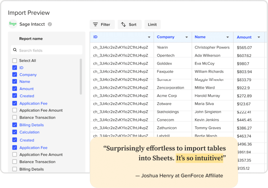 Preview Sage Data in Excel