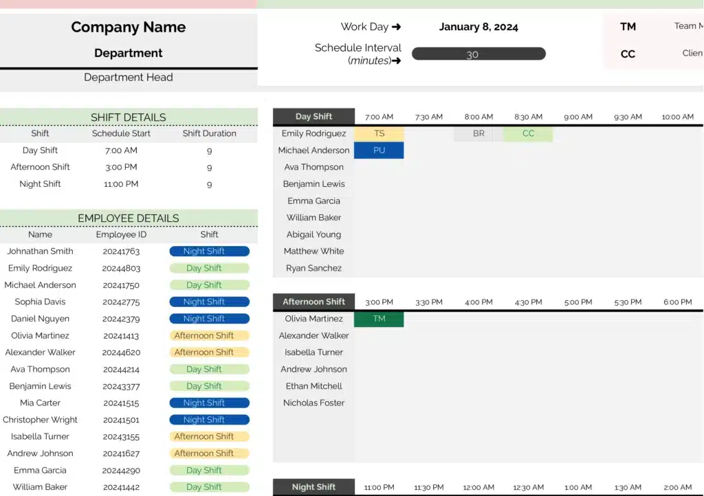 Work schedule Template