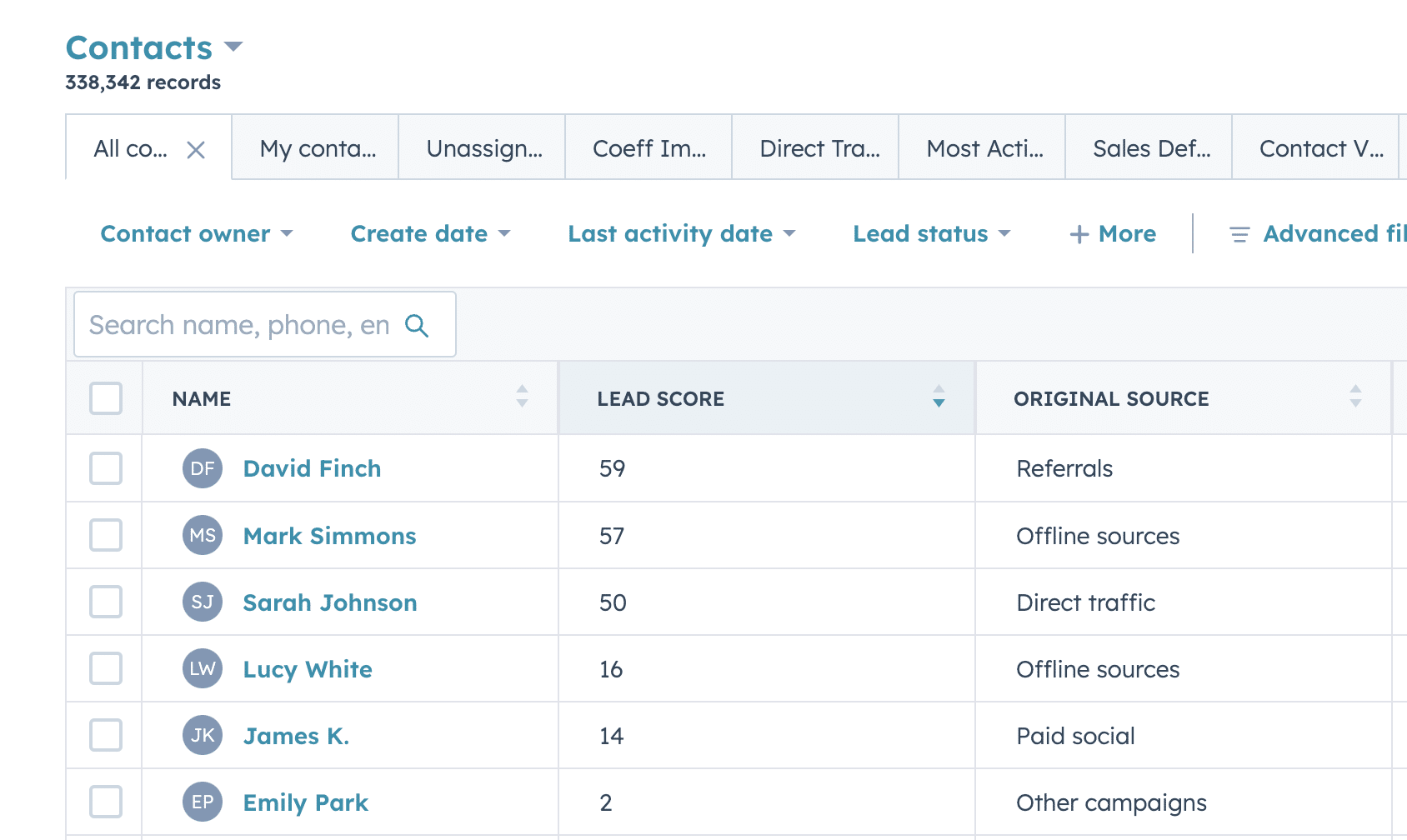 Interface demonstrating score push back functionality to HubSpot.