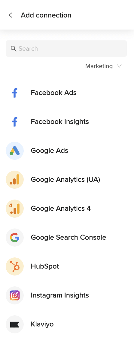 Marketing integrations such as Google Ads, Facebook Ads, HubSpot, and Klaviyo listed.