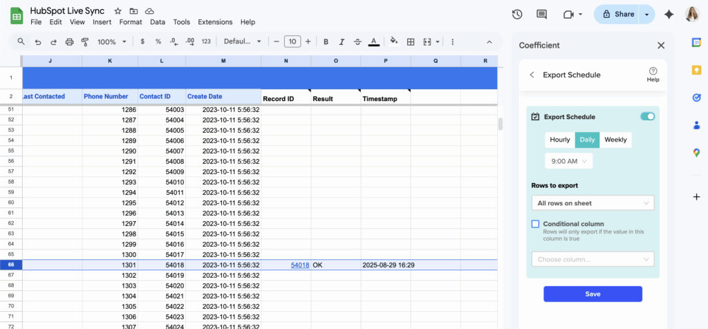 schedule hubspot contact data refreshes to and from google sheets