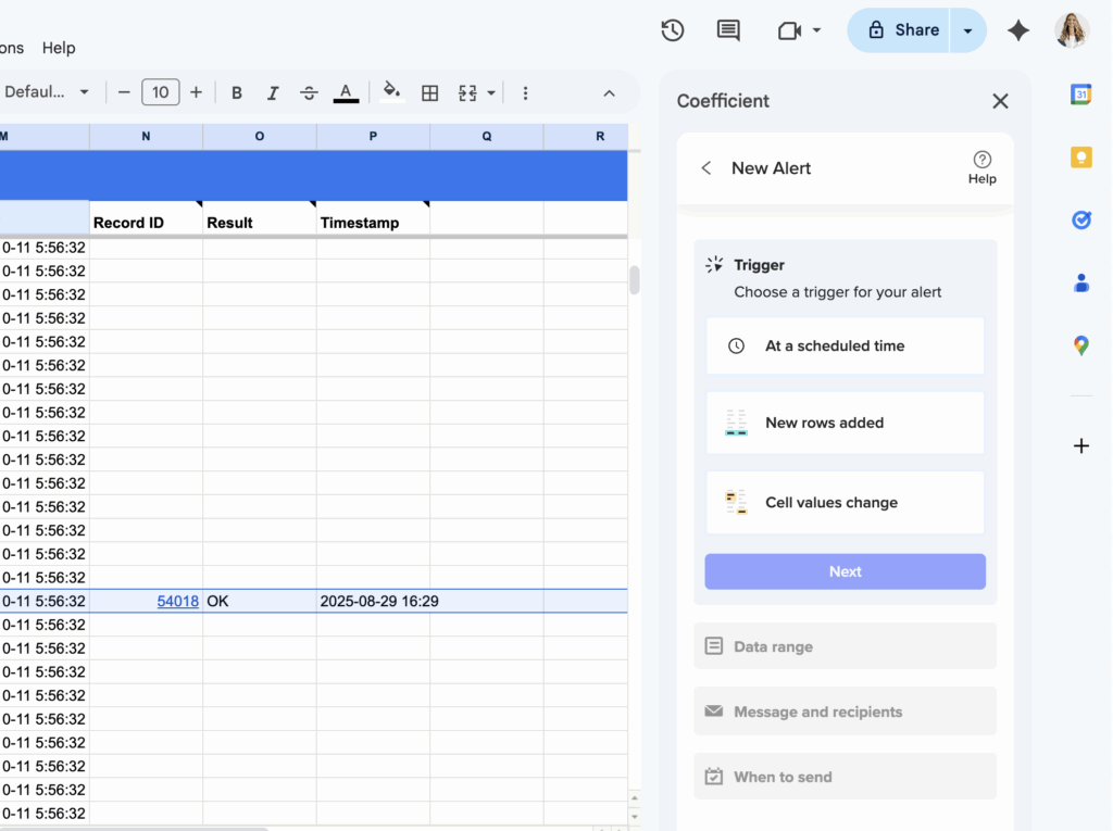 trigger slack email alerts on hubspot contact data in google sheets