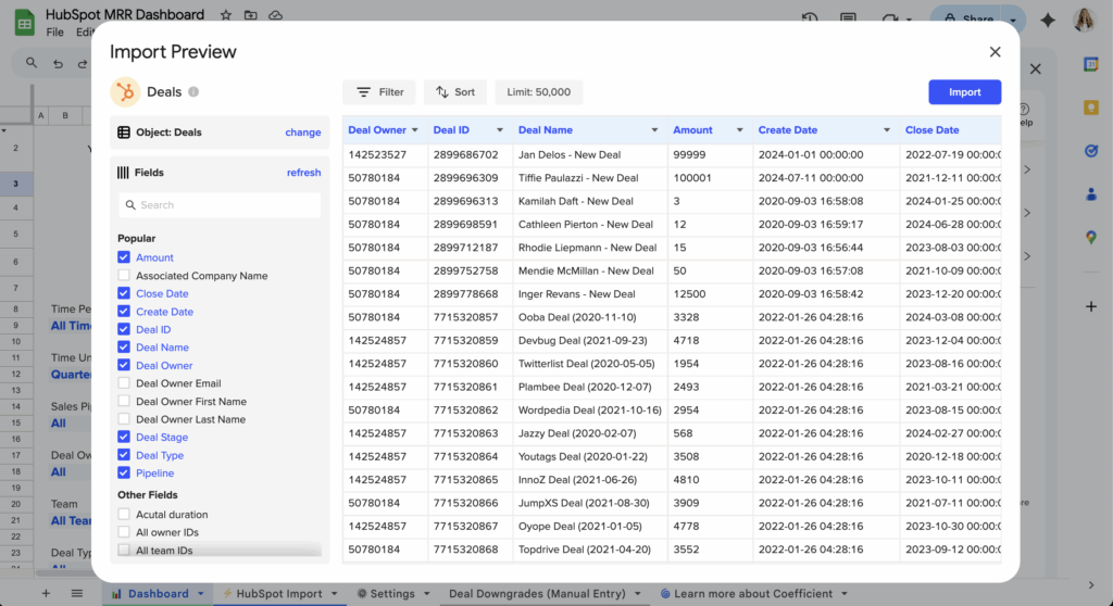 pull data for MRR waterfall charts with HubSpot subscription revenue data